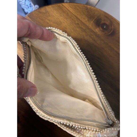 Vintage Sequin Beaded Pearl Clutch Bag Made In Japan Zipper Cocktail Formal - Picture 6 of 6